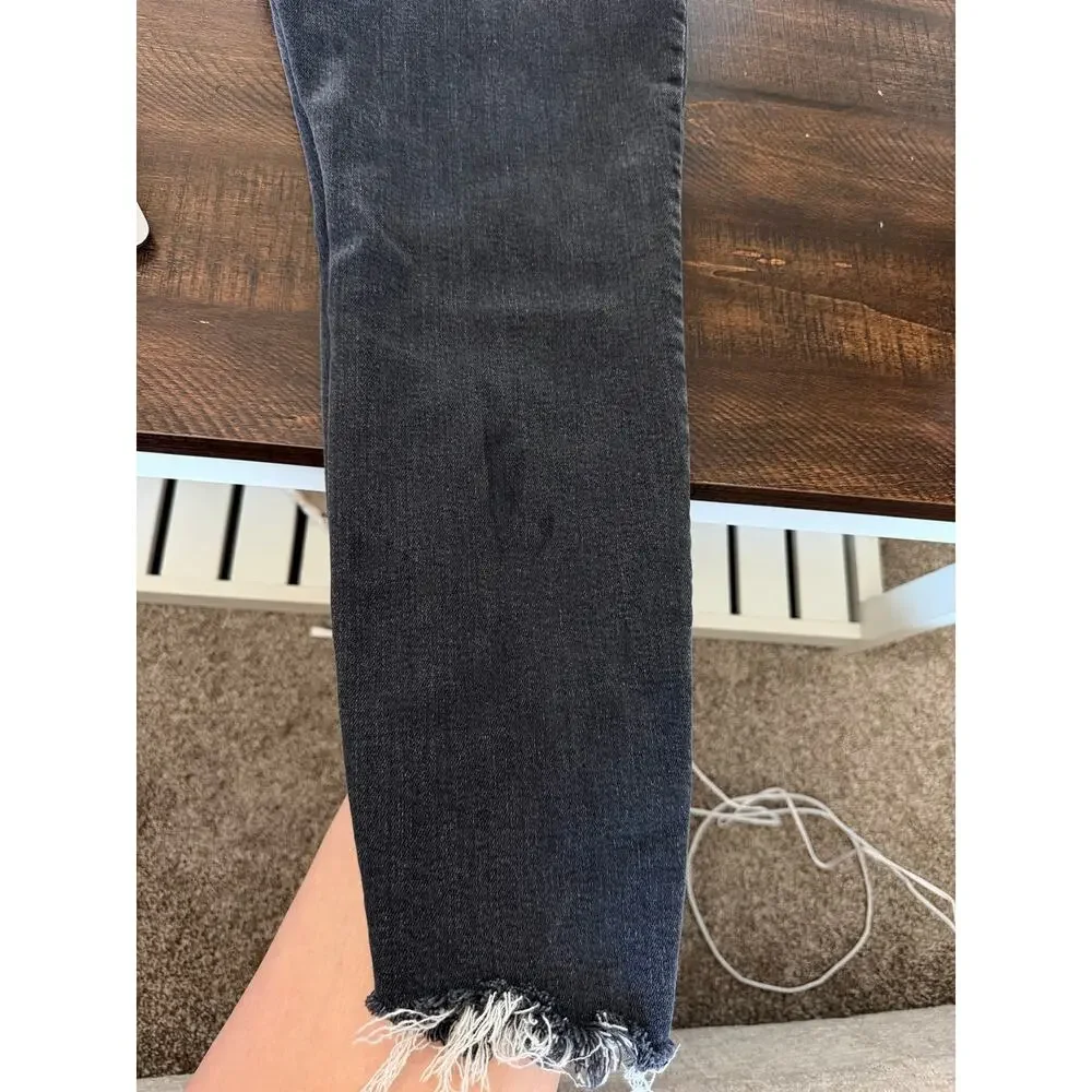 Good American Good Petite Frayed Skinny Jeans in a gray-black stretch denim